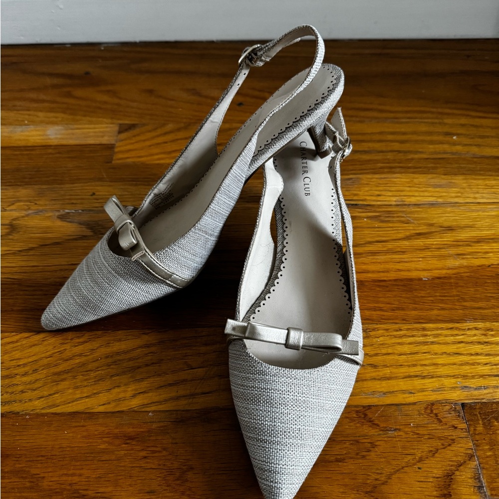 Women's Grey Slingback Kitten Heels